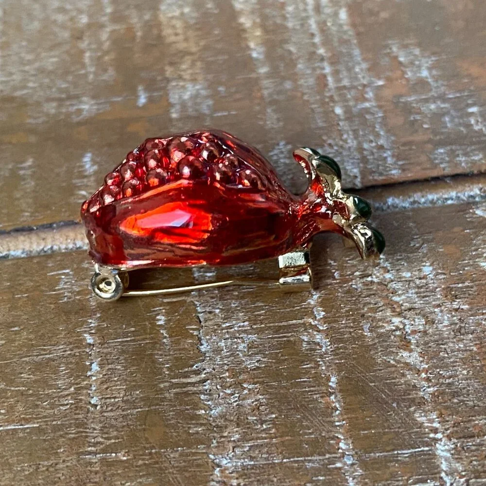 VINTAGE ESTATE Pomegranate Brooch Pin Rare Enamel Rhinestone Costume Jewelry 80s
